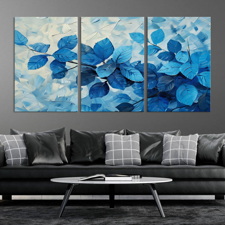 Tropical Blue Leaves Watercolor Wall Art Botanical Print Wall Art Canvas Set of 1,3 and 5