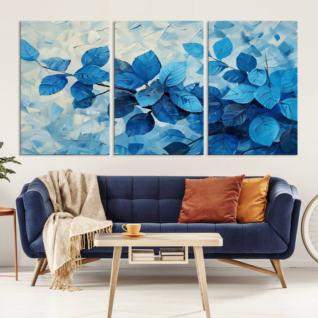 Tropical Blue Leaves Watercolor Wall Art Botanical Print Wall Art Canvas Set of 1,3 and 5