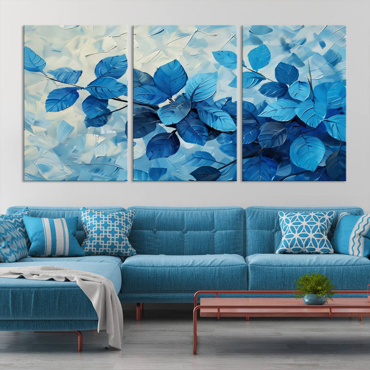 Tropical Blue Leaves Watercolor Wall Art Botanical Print Wall Art Canvas Set of 1,3 and 5