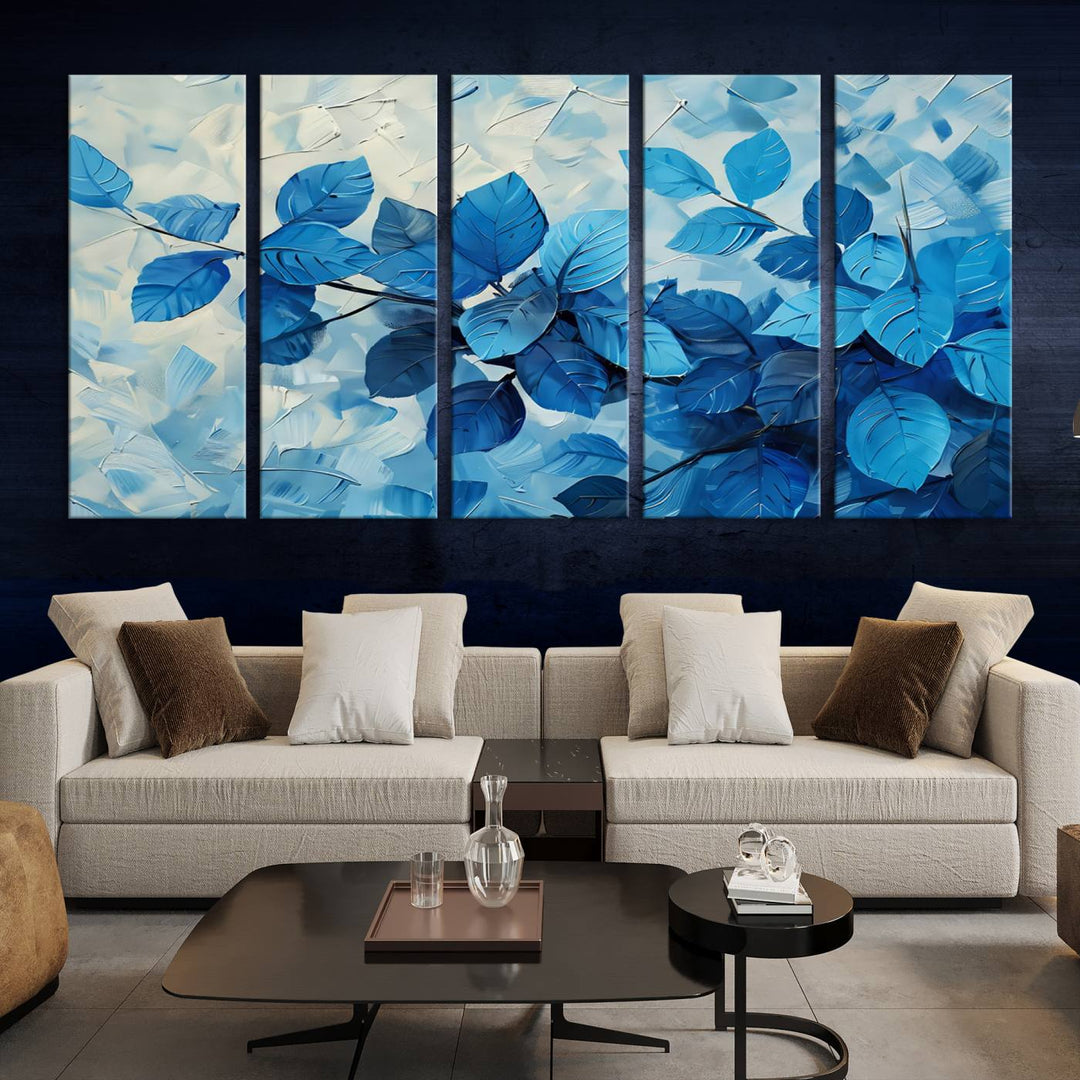 Tropical Blue Leaves Watercolor Wall Art Botanical Print Wall Art Canvas Set of 1,3 and 5