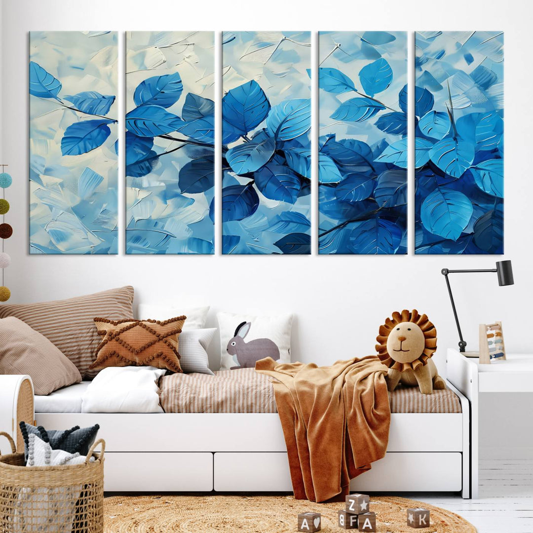 Tropical Blue Leaves Watercolor Wall Art Botanical Print Wall Art Canvas Set of 1,3 and 5