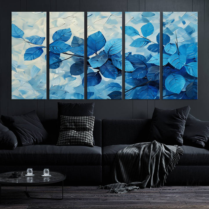 Tropical Blue Leaves Watercolor Wall Art Botanical Print Wall Art Canvas Set of 1,3 and 5