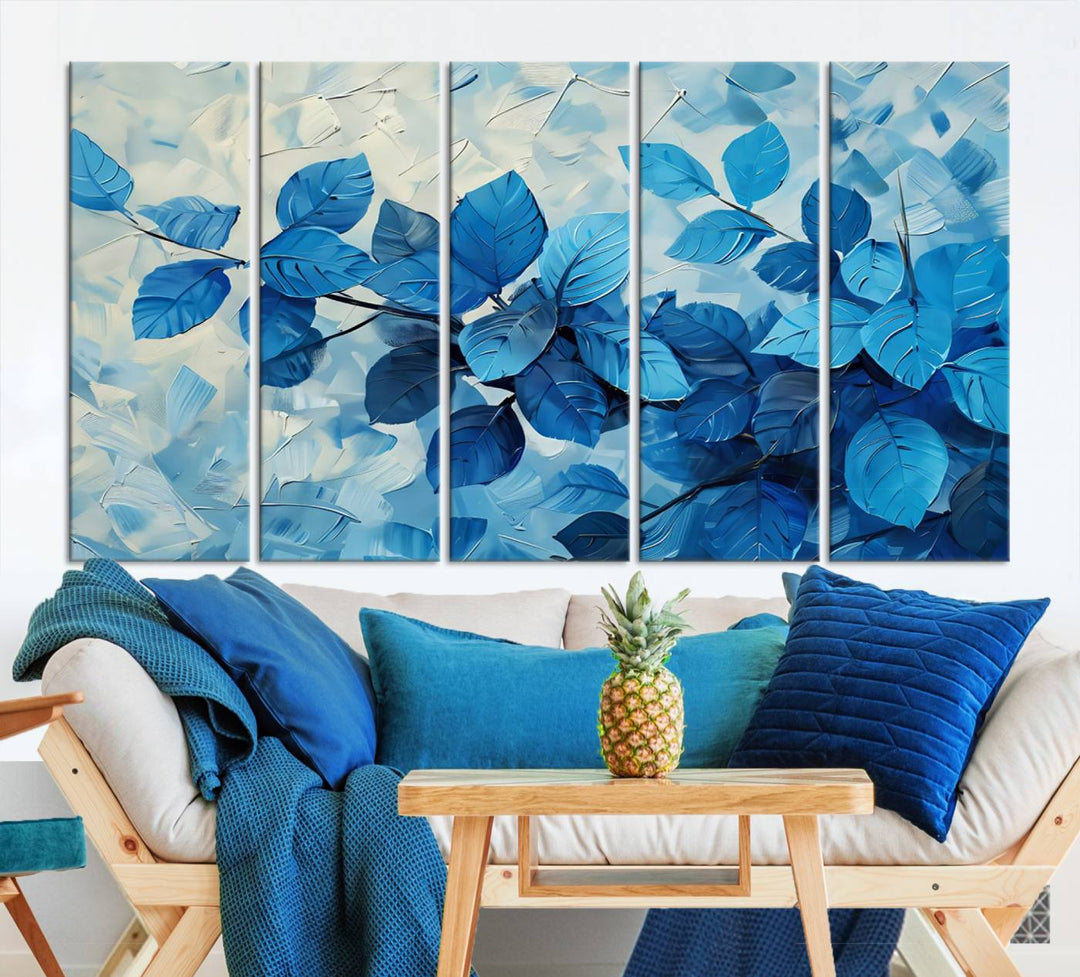 Tropical Blue Leaves Watercolor Wall Art Botanical Print Wall Art Canvas Set of 1,3 and 5