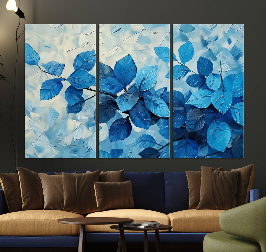 Tropical Blue Leaves Watercolor Wall Art Botanical Print Wall Art Canvas Set of 1,3 and 5