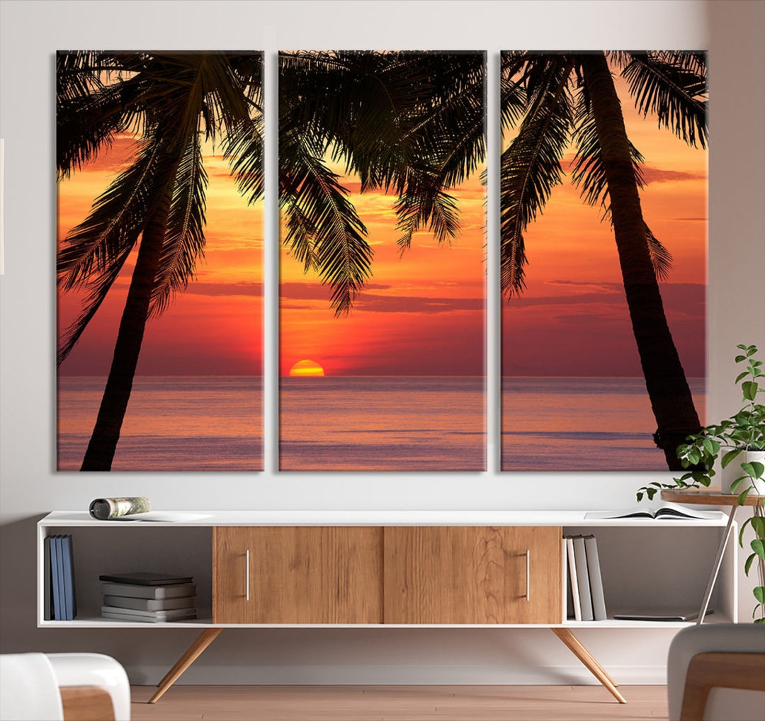 Tropical Island Ocean Sunset Beach Wall Art Canvas Print for Hotel Decoration