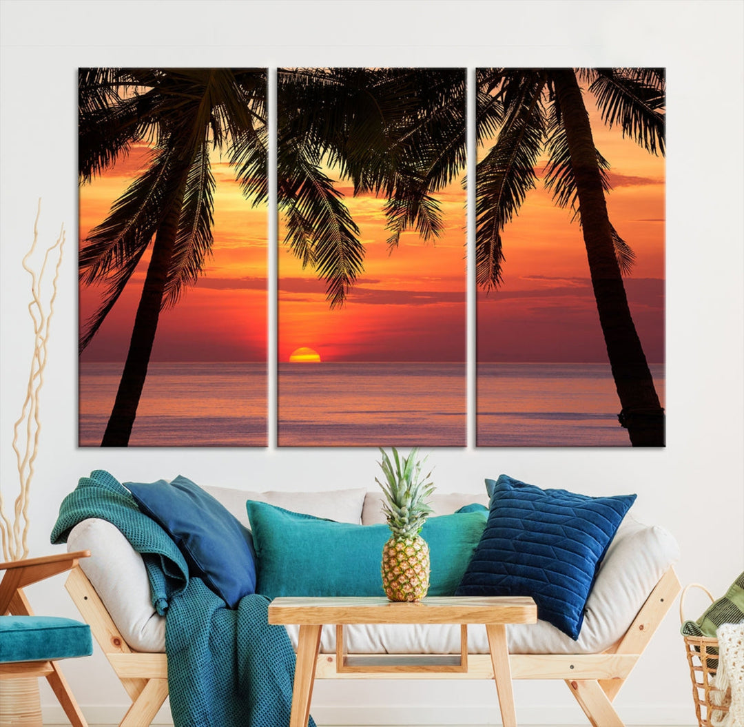 Tropical Island Ocean Sunset Beach Wall Art Canvas Print for Hotel Decoration