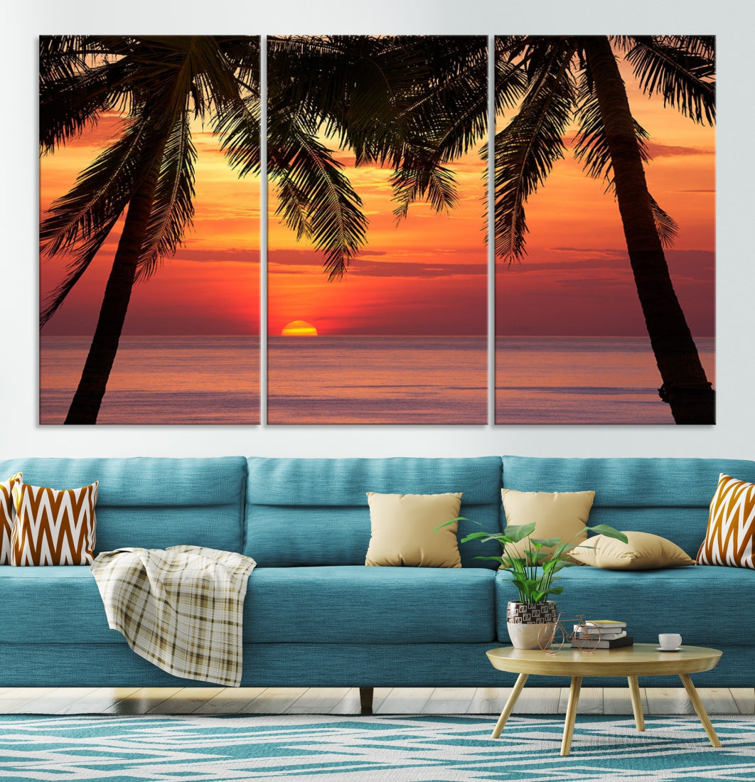 Tropical Island Ocean Sunset Beach Wall Art Canvas Print for Hotel Decoration