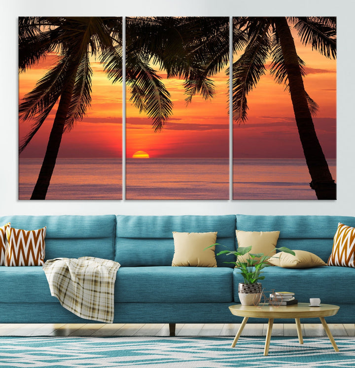 Tropical Island Ocean Sunset Beach Wall Art Canvas Print for Hotel Decoration