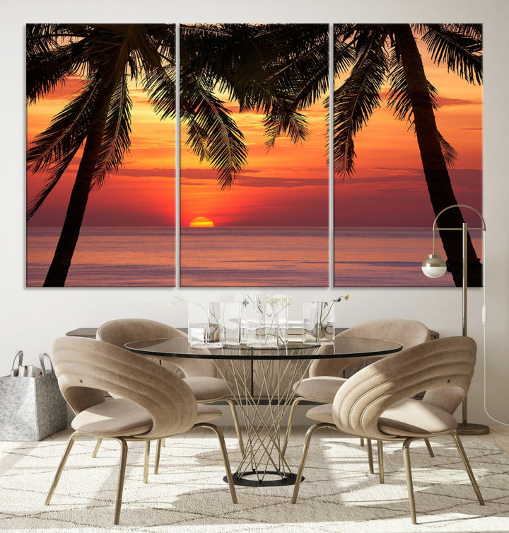 Tropical Island Ocean Sunset Beach Wall Art Canvas Print for Hotel Decoration