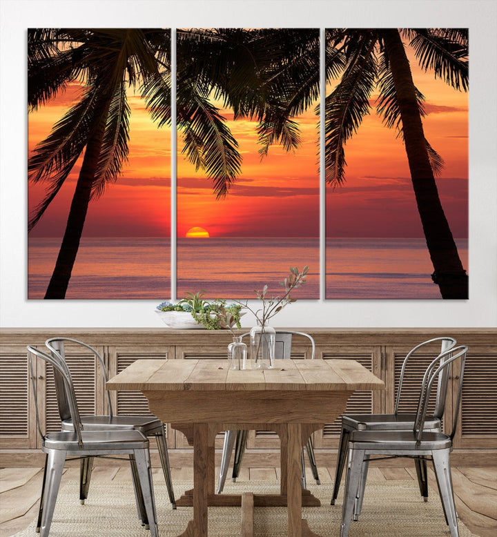 Tropical Island Ocean Sunset Beach Wall Art Canvas Print for Hotel Decoration