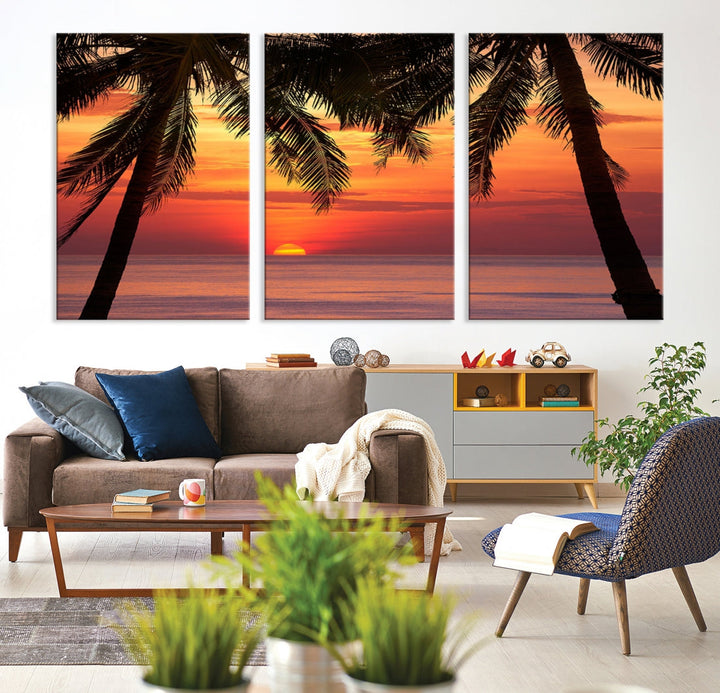 Tropical Island Ocean Sunset Beach Wall Art Canvas Print for Hotel Decoration