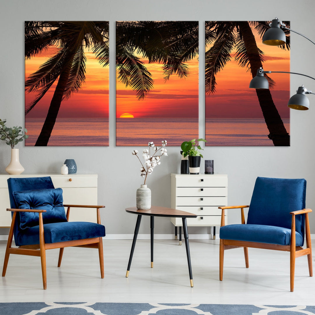 Tropical Island Ocean Sunset Beach Wall Art Canvas Print for Hotel Decoration