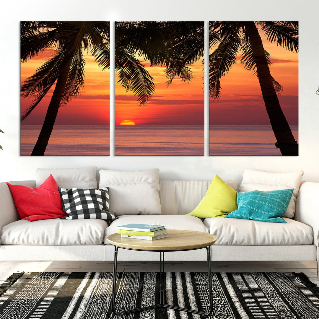 Tropical Island Ocean Sunset Beach Wall Art Canvas Print for Hotel Decoration