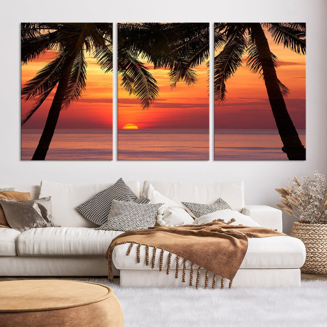 Tropical Island Ocean Sunset Beach Wall Art Canvas Print for Hotel Decoration