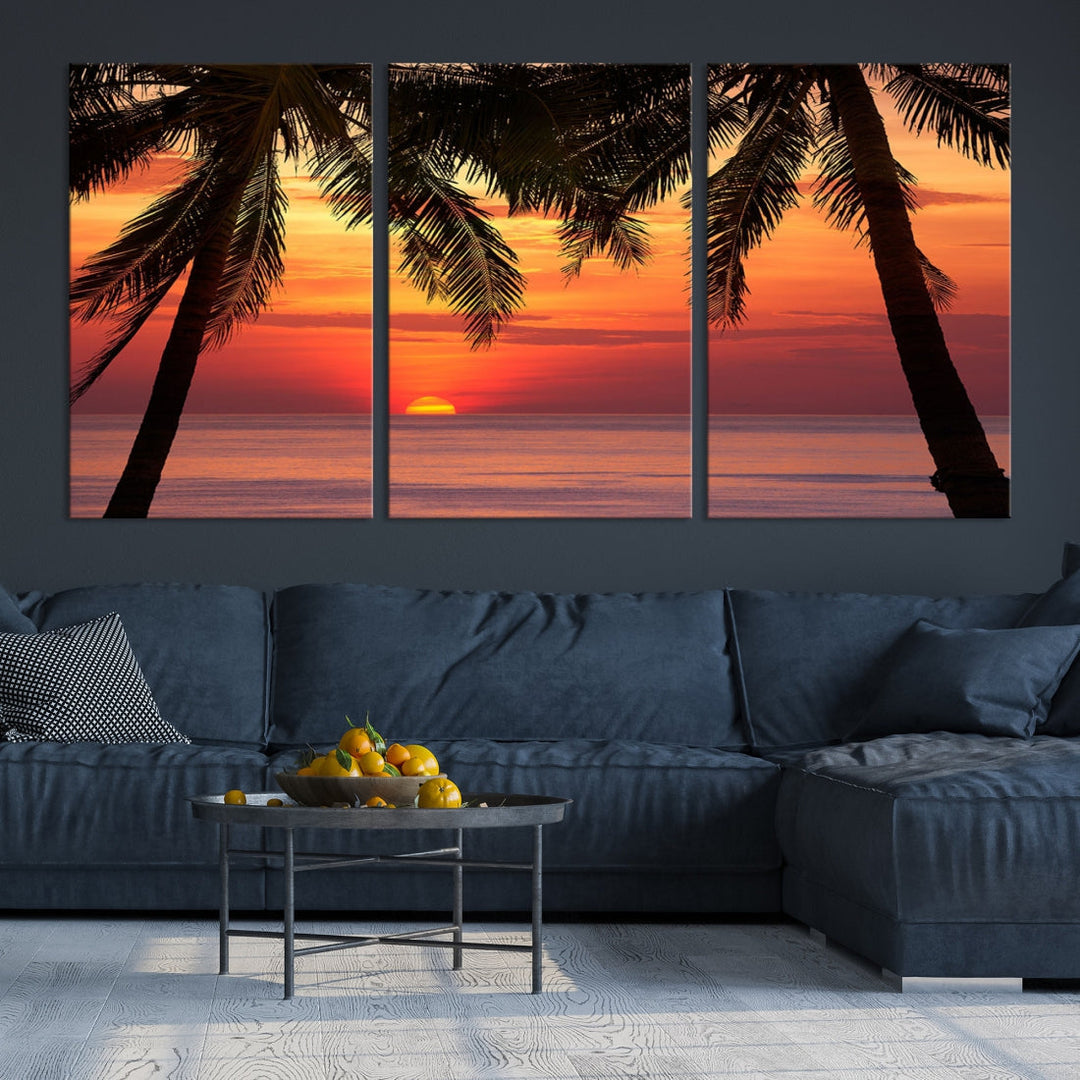 Tropical Island Ocean Sunset Beach Wall Art Canvas Print for Hotel Decoration