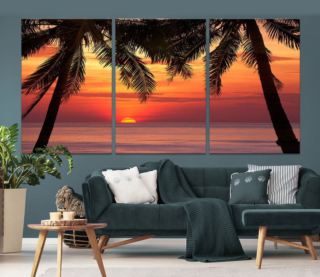 Tropical Island Ocean Sunset Beach Wall Art Canvas Print for Hotel Decoration