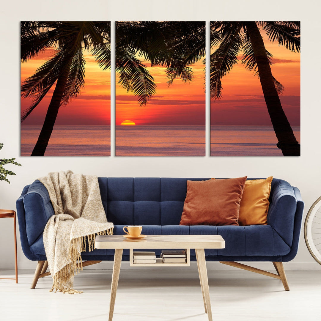 Tropical Island Ocean Sunset Beach Wall Art Canvas Print for Hotel Decoration