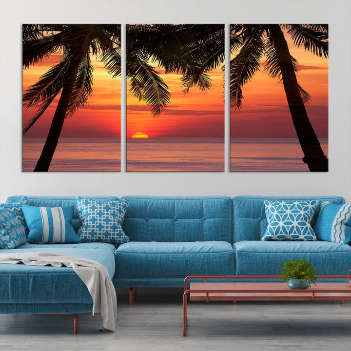 Tropical Island Ocean Sunset Beach Wall Art Canvas Print for Hotel Decoration