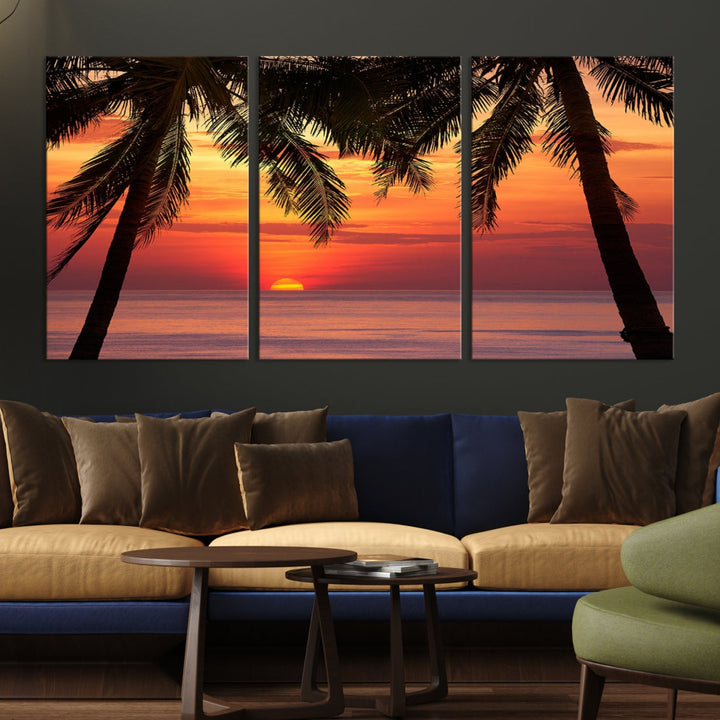 Tropical Island Ocean Sunset Beach Wall Art Canvas Print for Hotel Decoration