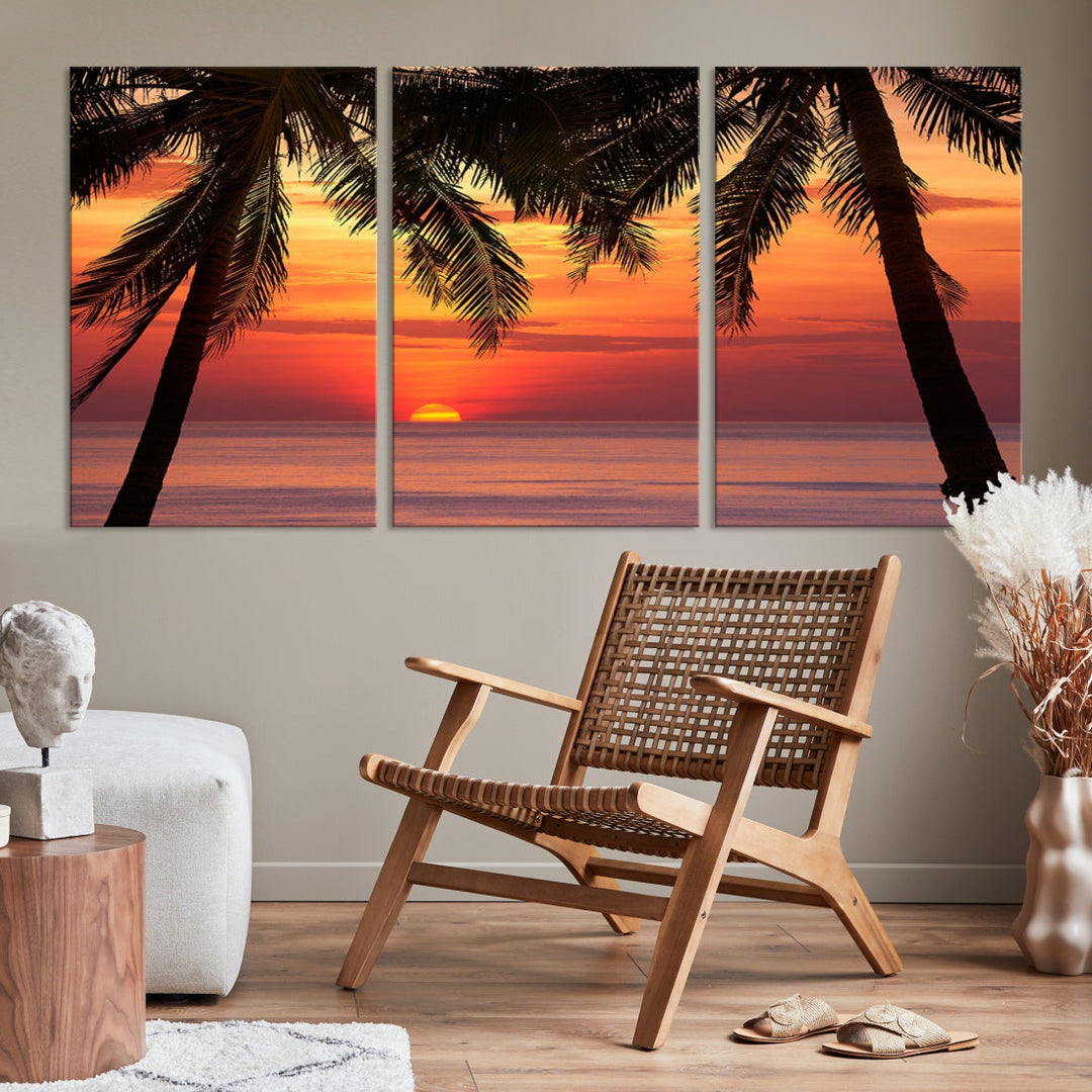 Tropical Island Ocean Sunset Beach Wall Art Canvas Print for Hotel Decoration