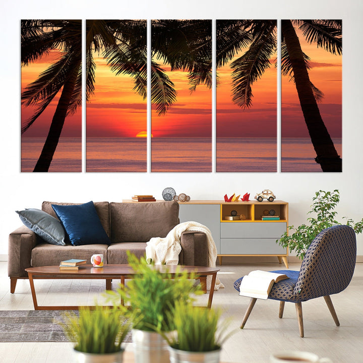 Tropical Island Ocean Sunset Beach Wall Art Canvas Print for Hotel Decoration