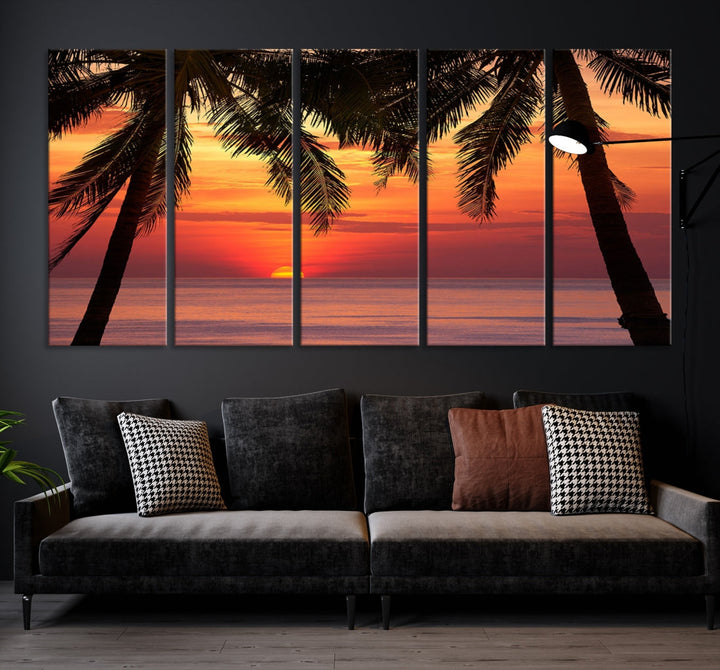 Tropical Island Ocean Sunset Beach Wall Art Canvas Print for Hotel Decoration