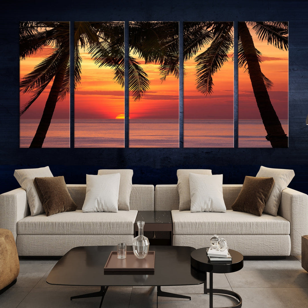 Tropical Island Ocean Sunset Beach Wall Art Canvas Print for Hotel Decoration