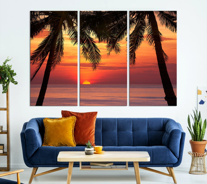 Tropical Island Ocean Sunset Beach Wall Art Canvas Print for Hotel Decoration