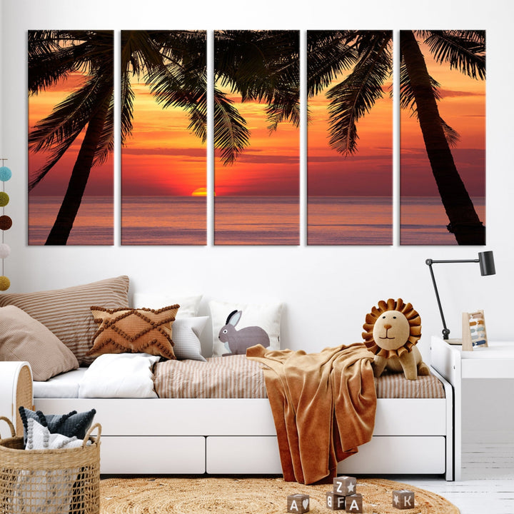 Tropical Island Ocean Sunset Beach Wall Art Canvas Print for Hotel Decoration