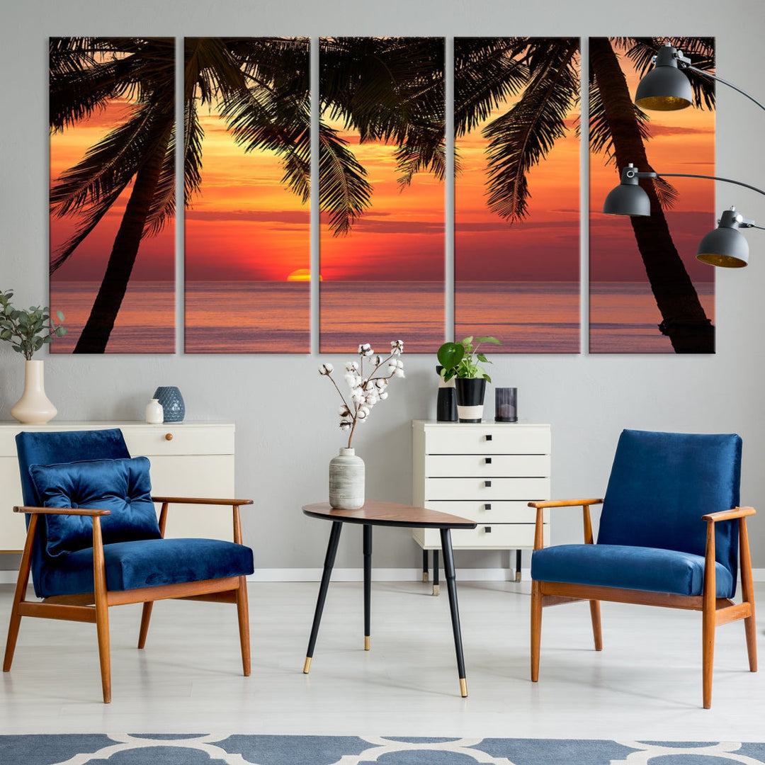 Tropical Island Ocean Sunset Beach Wall Art Canvas Print for Hotel Decoration