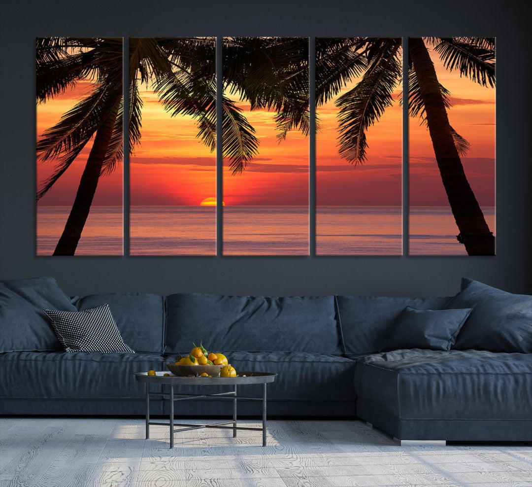 Tropical Island Ocean Sunset Beach Wall Art Canvas Print for Hotel Decoration