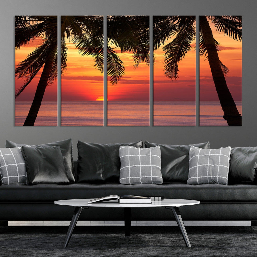 Tropical Island Ocean Sunset Beach Wall Art Canvas Print for Hotel Decoration