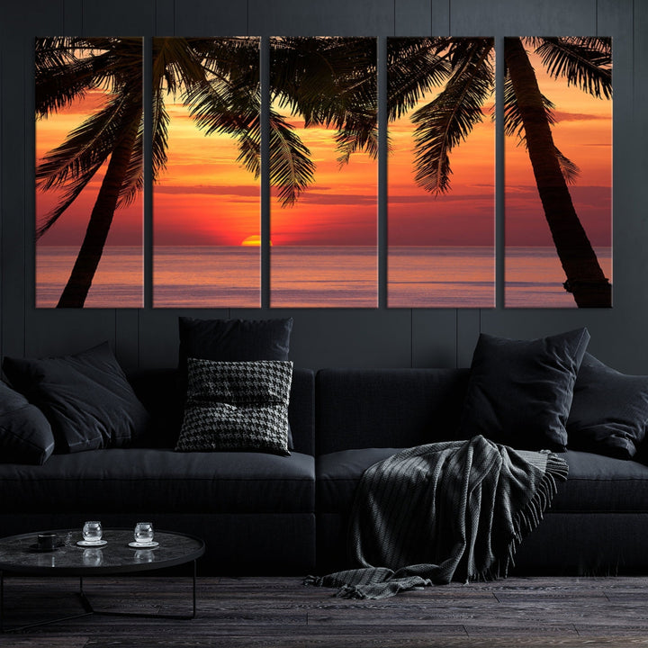 Tropical Island Ocean Sunset Beach Wall Art Canvas Print for Hotel Decoration