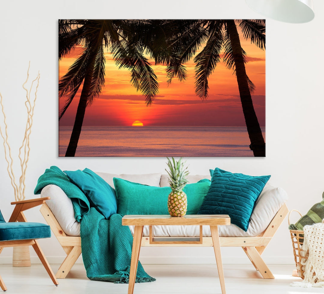 Tropical Island Ocean Sunset Beach Wall Art Canvas Print for Hotel Decoration