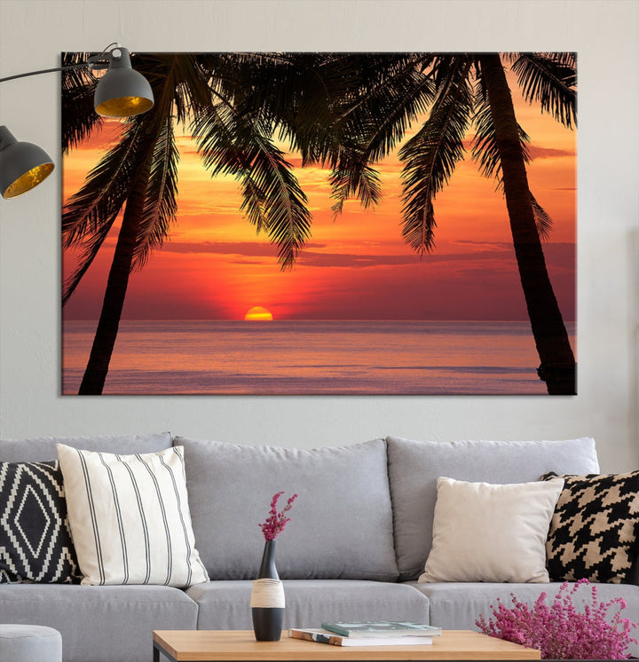 Tropical Island Ocean Sunset Beach Wall Art Canvas Print for Hotel Decoration