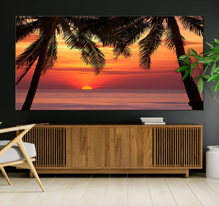 Tropical Island Ocean Sunset Beach Wall Art Canvas Print for Hotel Decoration