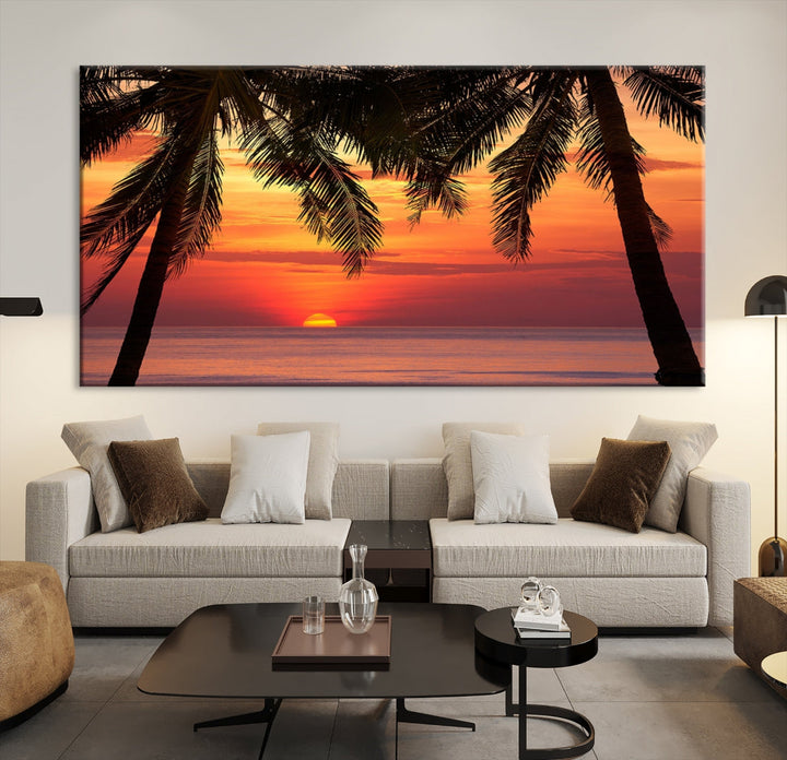 Tropical Island Ocean Sunset Beach Wall Art Canvas Print for Hotel Decoration