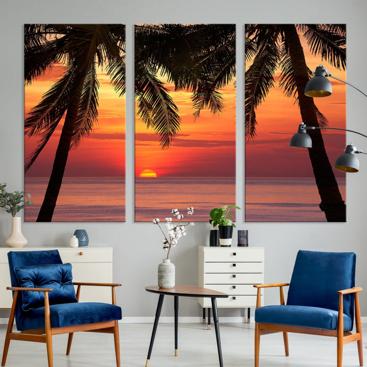 Tropical Island Ocean Sunset Beach Wall Art Canvas Print for Hotel Decoration