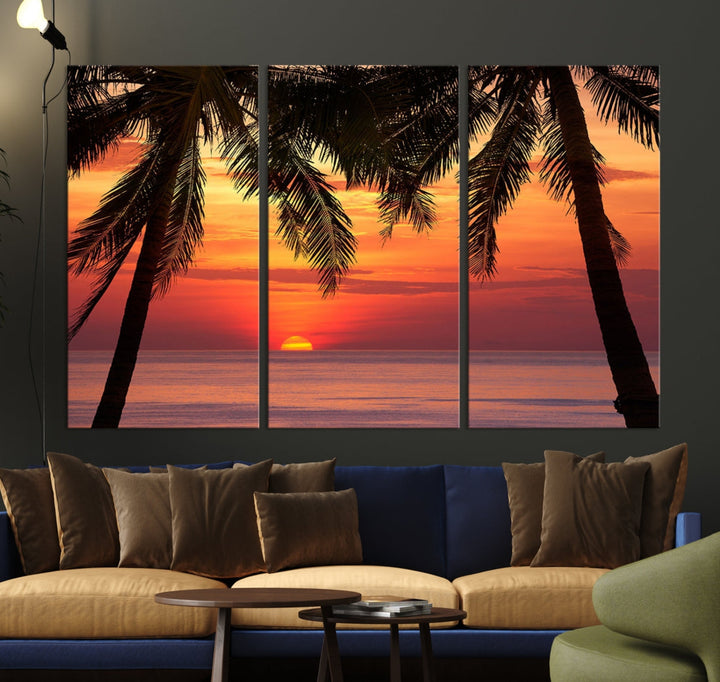 Tropical Island Ocean Sunset Beach Wall Art Canvas Print for Hotel Decoration