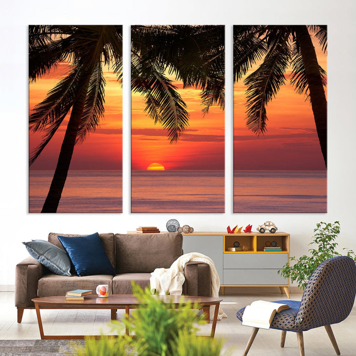 Tropical Island Ocean Sunset Beach Wall Art Canvas Print for Hotel Decoration