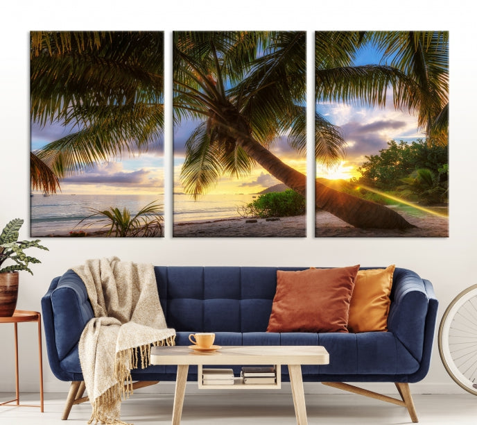 Tropical Island Sunset on the Beach Palms Large Canvas Wall Art Giclee Print