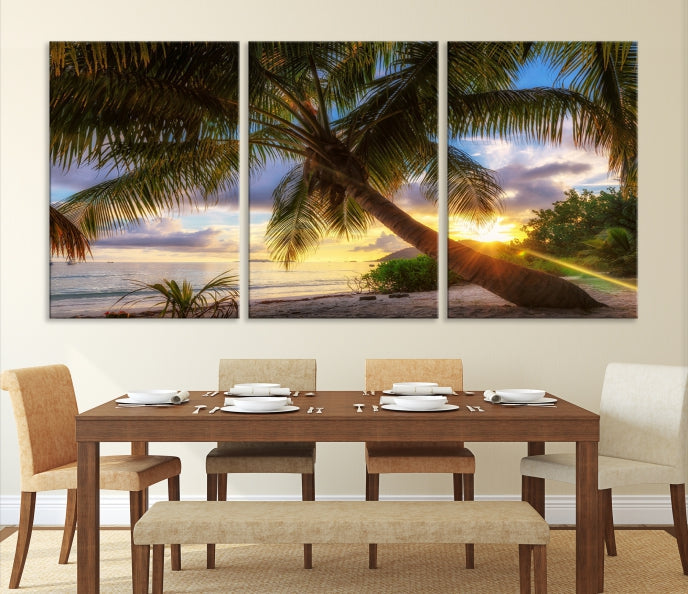 Tropical Island Sunset on the Beach Palms Large Canvas Wall Art Giclee Print