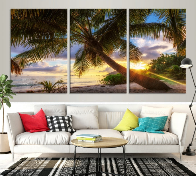 Tropical Island Sunset on the Beach Palms Large Canvas Wall Art Giclee Print