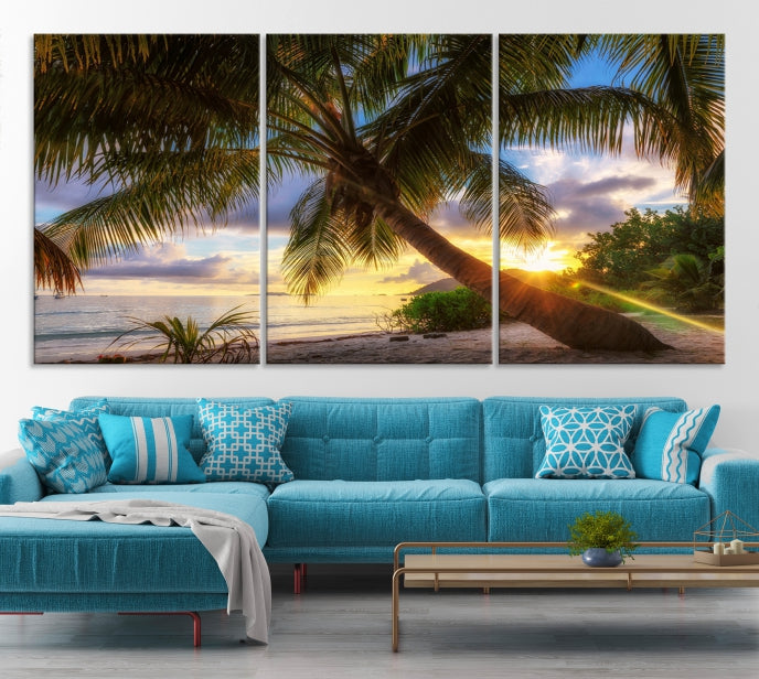 Tropical Island Sunset on the Beach Palms Large Canvas Wall Art Giclee Print