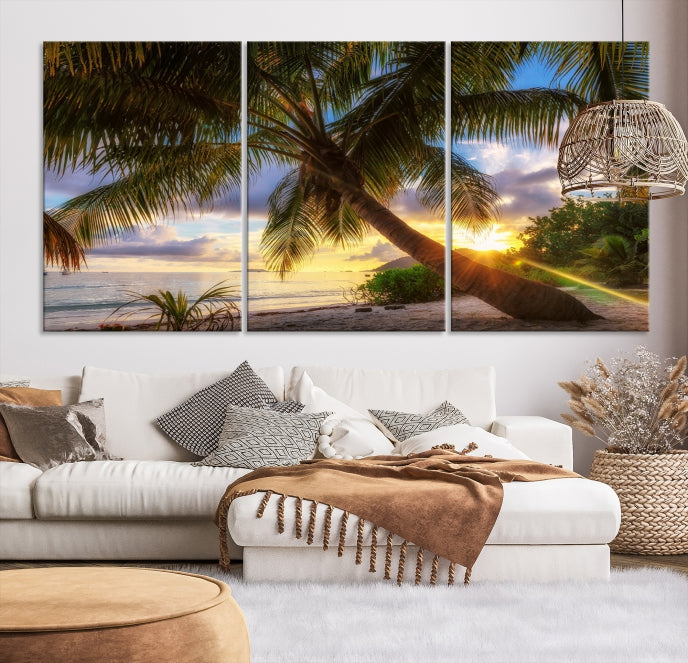 Tropical Island Sunset on the Beach Palms Large Canvas Wall Art Giclee Print