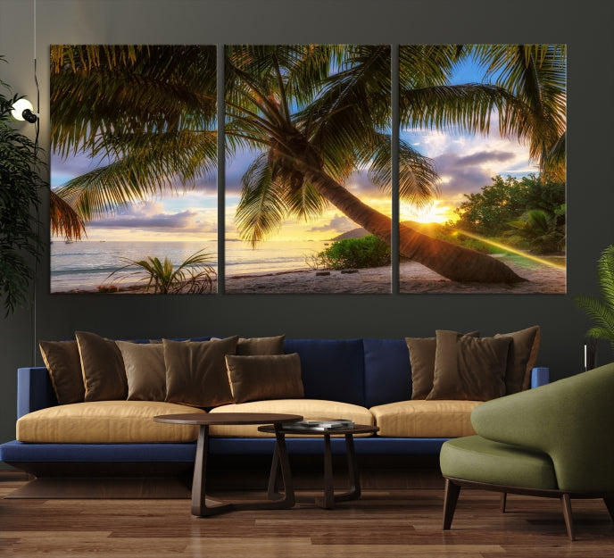 Tropical Island Sunset on the Beach Palms Large Canvas Wall Art Giclee Print