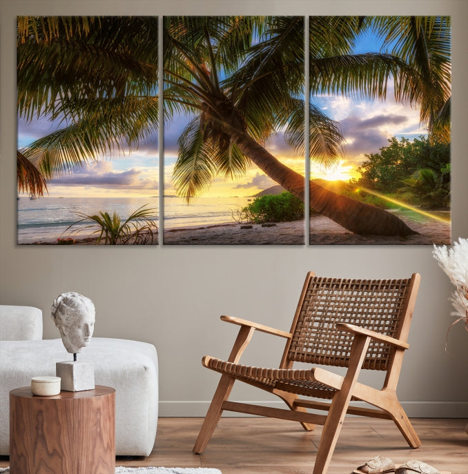 Tropical Island Sunset on the Beach Palms Large Canvas Wall Art Giclee Print