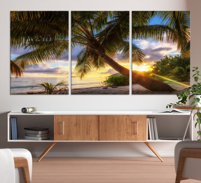 Tropical Island Sunset on the Beach Palms Large Canvas Wall Art Giclee Print