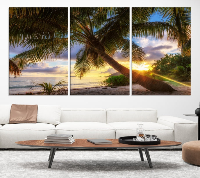 Tropical Island Sunset on the Beach Palms Large Canvas Wall Art Giclee Print