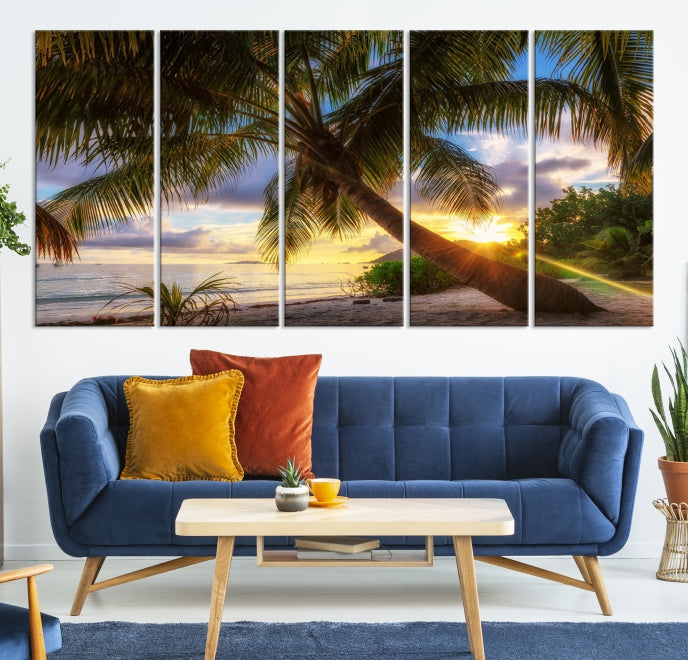 Tropical Island Sunset on the Beach Palms Large Canvas Wall Art Giclee Print